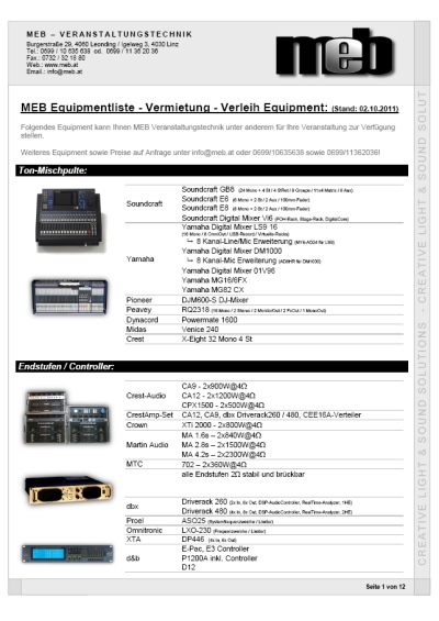 MEB Equipmentliste - NEU - Jetzt downloaden!