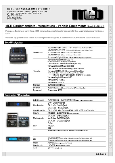 MEB Equipmentliste - NEU - Jetzt downloaden!